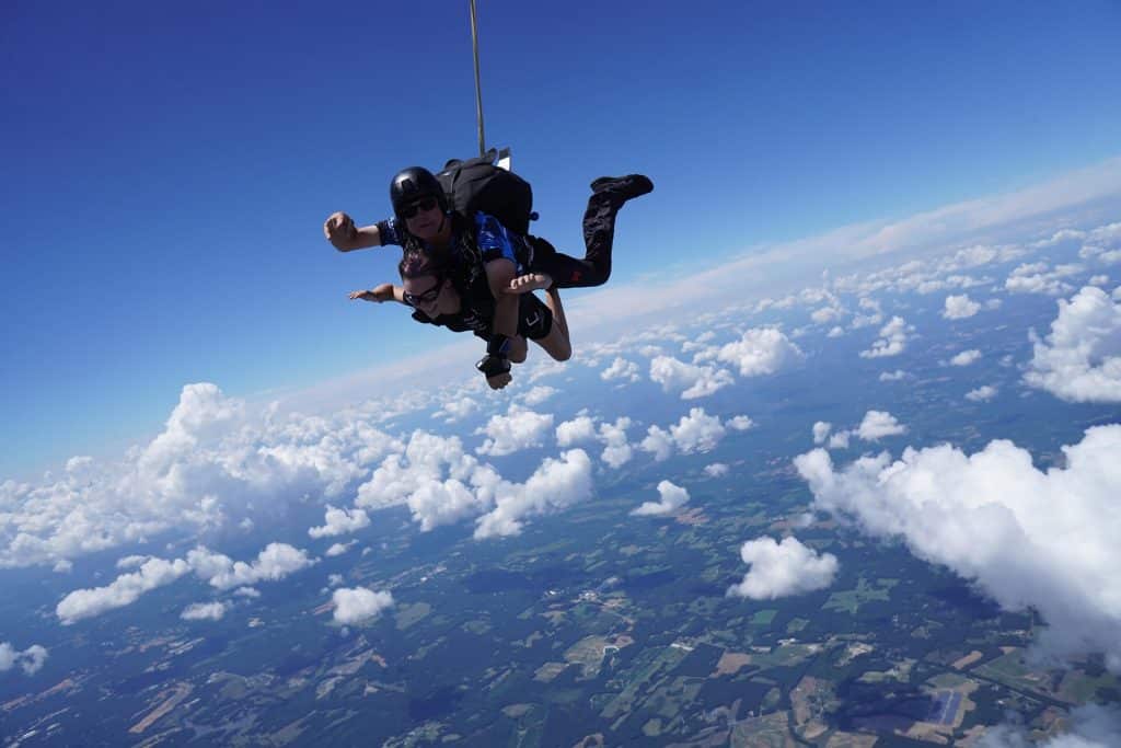 two people tandem skydiving