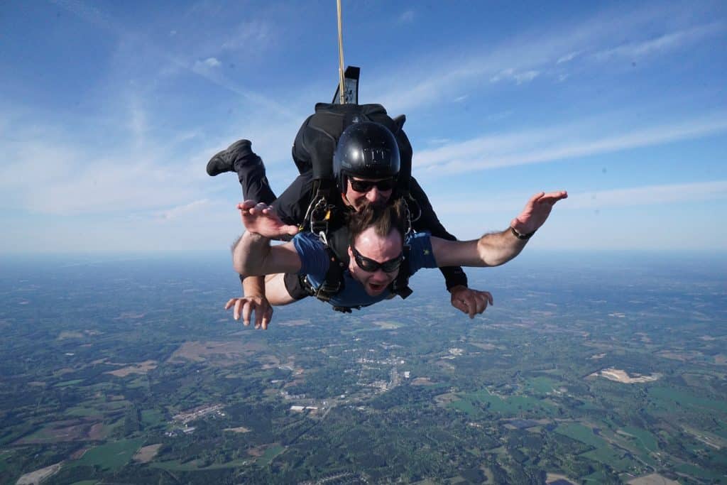 two men skydiving over Franklinton, NC
